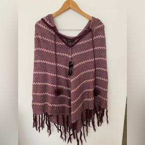 BCBG Maxazria hooded Pompom Poncho NEW